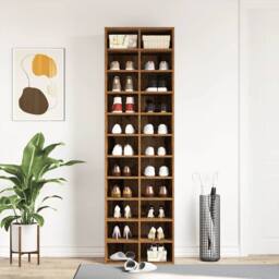 Berkfield Home Shoe Cabinet Old Wood 54x34x183 cm Engineered Wood in Brown - Size: 54 x 34 x 183 cm - thumbnail 4