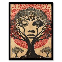 "Artery8 Face in Trees Mystic Mother Earth Hippy Tribal Framed Art Print in Beige - Size: W12"" x H16""" - thumbnail 1