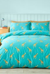 Catherine Lansfield 'Havin A Giraffe' Reversible Duvet Cover Set in Aqua - Size: King - thumbnail 2