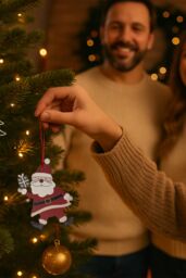 Neel Blue Wooden Christmas Hanging Decorations, Rustic Xmas Tree Ornaments with Santa Claus - 4 Designs in Red - thumbnail 5