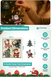 Neel Blue Wooden Christmas Hanging Decorations, Rustic Xmas Tree Ornaments with Santa Claus - 4 Designs in Red - thumbnail 2