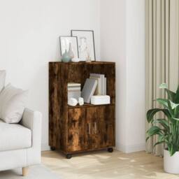Berkfield Home Rolling¬†Cabinet Smoked Oak 55x40x91 cm Engineered Wood in Brown - Size: 55 x 40 x 91 cm - thumbnail 2