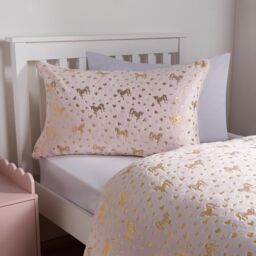 OHS Unicorn Duvet Cover Fleece Heart Warm Quilt Reversible Soft Metallic Bedding Set in Pink - Size: Double - thumbnail 3