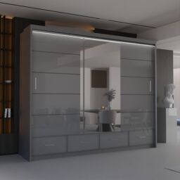 Sliding Wardrobes 4U Luxury High Gloss Sliding Wardrobe with LED Light W255cm x H220cm in Grey