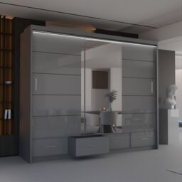Sliding Wardrobes 4U Luxury High Gloss Sliding Wardrobe with LED Light W255cm x H220cm in Grey - thumbnail 4