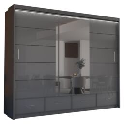 Sliding Wardrobes 4U Luxury High Gloss Sliding Wardrobe with LED Light W255cm x H220cm in Grey - thumbnail 2