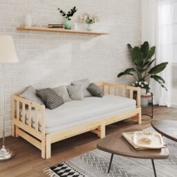 Berkfield Home Day Bed with Trundle 90x200 cm Solid Wood Pine in Brown - thumbnail 3