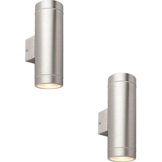 Loops 2 PACK Up & Down Twin Outdoor Wall Light - 2 x 7W GU10 LED - Brushed Steel in Metallics - image 1
