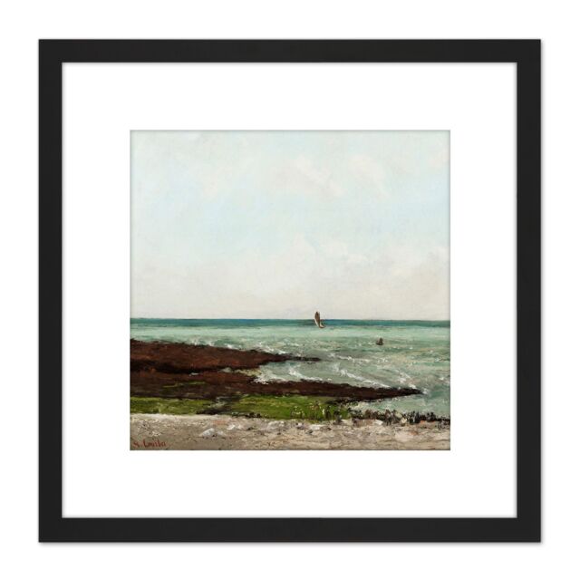 Artery8 Courbet Laundresses At Low Tide Etretat Painting 8X8 Inch Square Wooden Framed Wall Art Print Picture with Mount in Black - image 1
