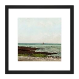 Artery8 Courbet Laundresses At Low Tide Etretat Painting 8X8 Inch Square Wooden Framed Wall Art Print Picture with Mount in Black - thumbnail 1