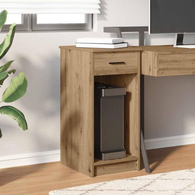 Berkfield Home Durable Computer Tower Stand with Drawer Artisan Oak 35x45x77 cm in Brown - Size: 35 x 45 x 77 cm - image 1