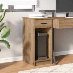 Berkfield Home Durable Computer Tower Stand with Drawer Artisan Oak 35x45x77 cm in Brown - Size: 35 x 45 x 77 cm