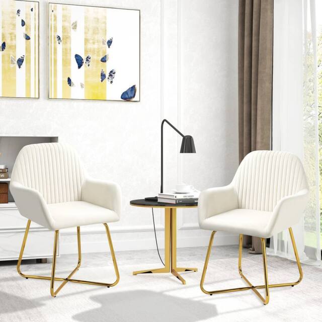 HOMCOM Modern Accent Chair Set of 2 Upholstered Armchair Cream White - image 1