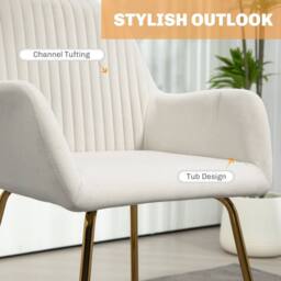 HOMCOM Modern Accent Chair Set of 2 Upholstered Armchair Cream White - thumbnail 4