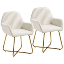 HOMCOM Modern Accent Chair Set of 2 Upholstered Armchair Cream White - thumbnail 2