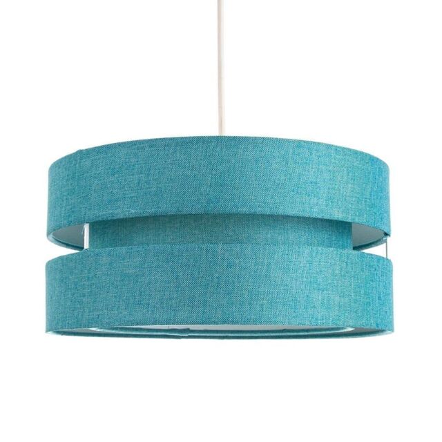 Happy Homewares Contemporary Linen Fabric Triple Tier Ceiling Pendant Light Shade in Teal - Size: 10 inches - image 1