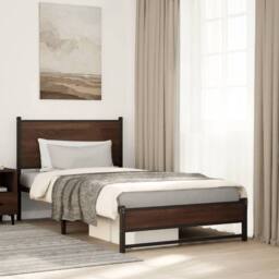 Berkfield Home Metal Bed Frame without Mattress Brown Oak 100x200 cm - thumbnail 2