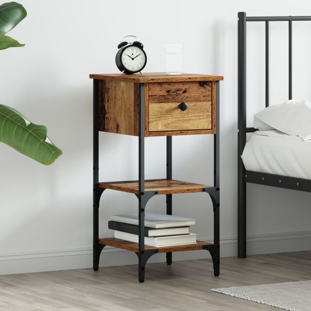 Berkfield Home Bedside Cabinet Old Wood 34x36x70 cm Engineered Wood in Brown - Size: 34 x 36 x 70 cm - image 1