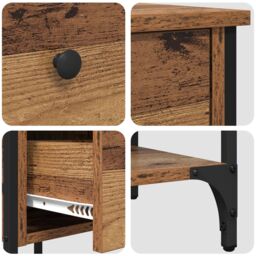 Berkfield Home Bedside Cabinet Old Wood 34x36x70 cm Engineered Wood in Brown - Size: 34 x 36 x 70 cm - thumbnail 9