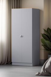 FWStyle 2 Door Double Wardrobe Matt Grey Oak Top Bedroom Furniture - thumbnail 1