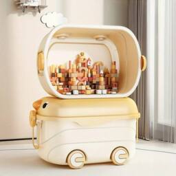 SPETLEK Plastic Storage Box With Building Blocks Lid Stackable yellow - Size: 500mm - thumbnail 2