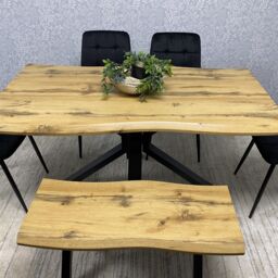 KOSY KOALA Wooden Dining Table with Bench & 4 Black Velvet Chairs, Stylish Dining Room Furniture in Brown - thumbnail 7