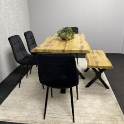 KOSY KOALA Wooden Dining Table with Bench & 4 Black Velvet Chairs, Stylish Dining Room Furniture in Brown - thumbnail 9