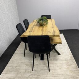 KOSY KOALA Wooden Dining Table with Bench & 4 Black Velvet Chairs, Stylish Dining Room Furniture in Brown - thumbnail 4