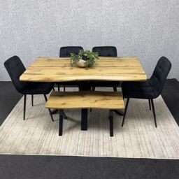 KOSY KOALA Wooden Dining Table with Bench & 4 Black Velvet Chairs, Stylish Dining Room Furniture in Brown - thumbnail 6