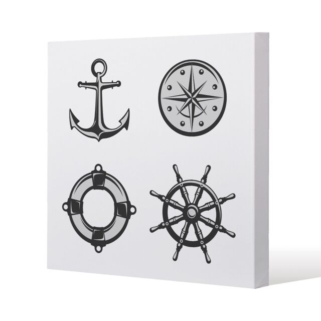 Benjamin Tate Design Nautical Icons (Canvas Print) / 90 x 90 x 4cm in Natural - Size: 90 x 90 x 4 cm - image 1