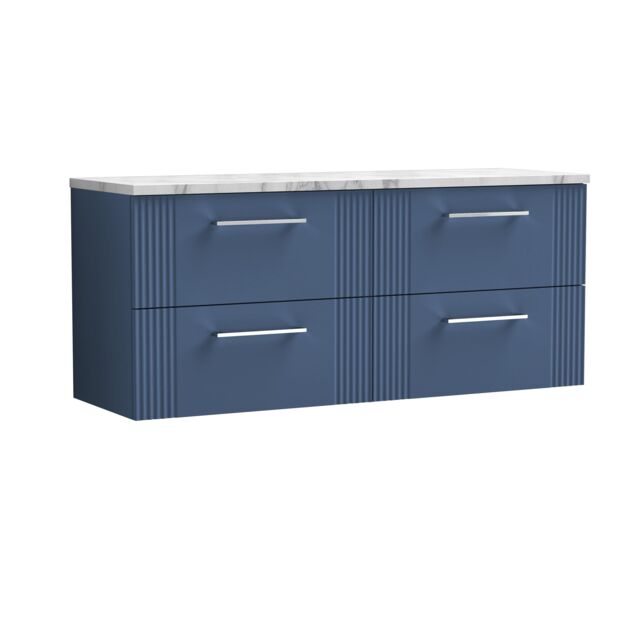 Balterley 4 Drawer Wall Hung Vanity Unit Marble Laminate Worktop, Blue 1200mm - image 1