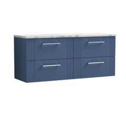 Balterley 4 Drawer Wall Hung Vanity Unit Marble Laminate Worktop, Blue 1200mm