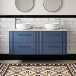 Balterley 4 Drawer Wall Hung Vanity Unit Marble Laminate Worktop, Blue 1200mm - thumbnail 8