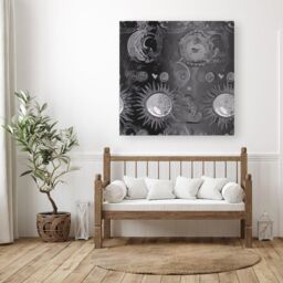 "Warren Reed - Designer Black Grey Abstract Sun & Moon Canvas - Size: W16"" x H16""" - thumbnail 3