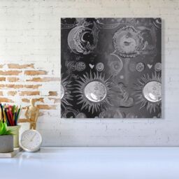 "Warren Reed - Designer Black Grey Abstract Sun & Moon Canvas - Size: W16"" x H16""" - thumbnail 2