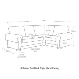 Furnishings For Less UK Milan 4 Seater L Shaped Corner Sofa Full Back Chesterfield Arms Black Right Hand Facing - thumbnail 4