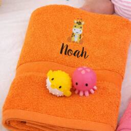 Duncan Stewart Kid's Personalised Giraffe Bath Towel in Orange