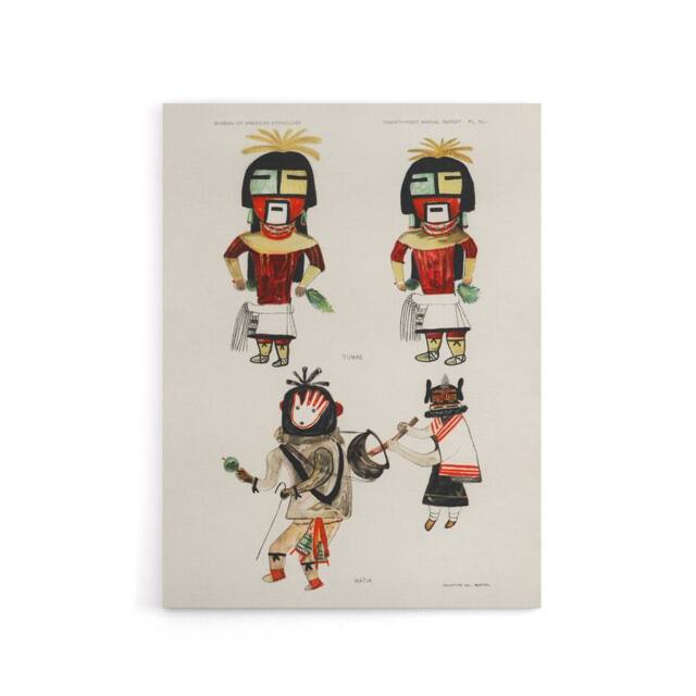 "Artery8 Hopi Kachinas Hopi Native Vintage Canvas Wall Art in White - Size: W18"" x H24""" - image 1