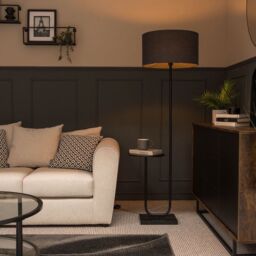 ValueLights Tavel Black & Marble Floor Lamp Base With Built In Side Table - thumbnail 2