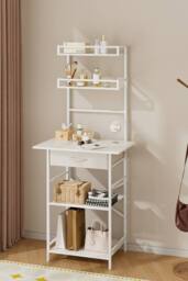 Living and Home 4-Tier Open Shelves Dressing Table with Drawer in White - thumbnail 1