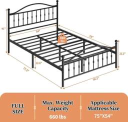 London Boutique Double Metal Bed Frame Iron Platform Bed w/ Headboard & Footboard in Black - thumbnail 3