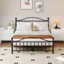 London Boutique Double Metal Bed Frame Iron Platform Bed w/ Headboard & Footboard in Black - thumbnail 8