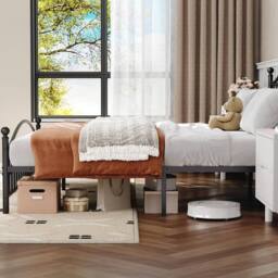 London Boutique Double Metal Bed Frame Iron Platform Bed w/ Headboard & Footboard in Black - thumbnail 5