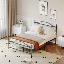 London Boutique Double Metal Bed Frame Iron Platform Bed w/ Headboard & Footboard in Black - thumbnail 1