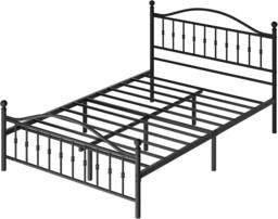 London Boutique Double Metal Bed Frame Iron Platform Bed w/ Headboard & Footboard in Black - thumbnail 2