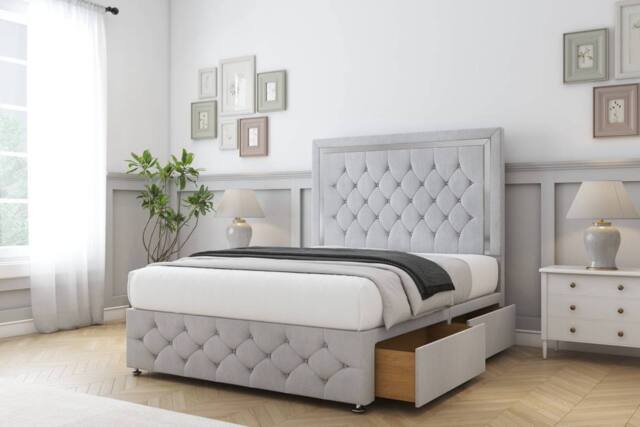 "Sloomy Sofia Chrome Naples Divan Set 2 Drawers-26"" Headboard-Footboard in Silver - Size: Single" - image 1