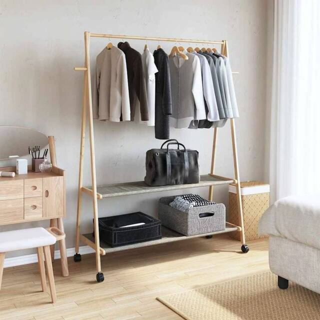 EONLION Clothes Rack with Shelves Wheels in Natural - Size: 500mm - image 1