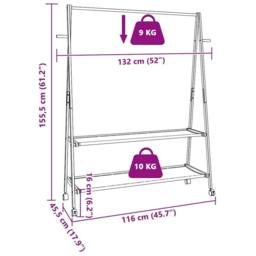 EONLION Clothes Rack with Shelves Wheels in Natural - Size: 500mm - thumbnail 2