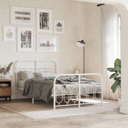 Berkfield Home Metal Bed Frame without Mattress with Footboard White 120x190cm - Size: 120x190 cm - thumbnail 1
