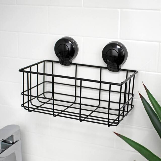 Showerdrape Suctionloc Black Suction Wall Mounted Bottle Basket & Mounting Discs - image 1